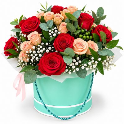 Miętowy flower box z różami