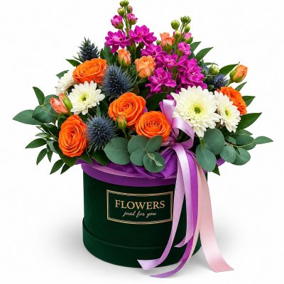 Welurowy flower box z kwiatami