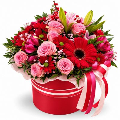 Červený flowerbox s gerberami
