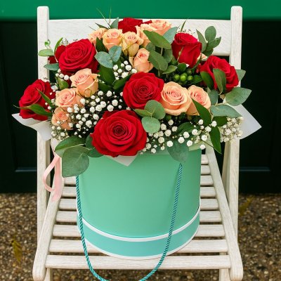 Mint Green Flower Box with Roses