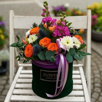 Velvet flower box s květinami