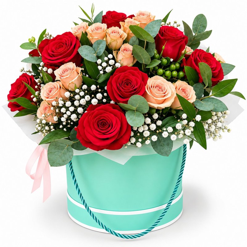 Mintový flower box s růžemi