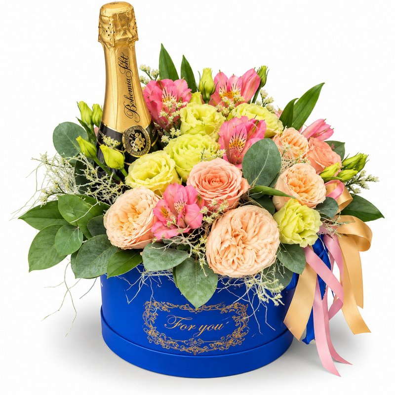 Blumenbox mit Pfingstrosen-Rosen