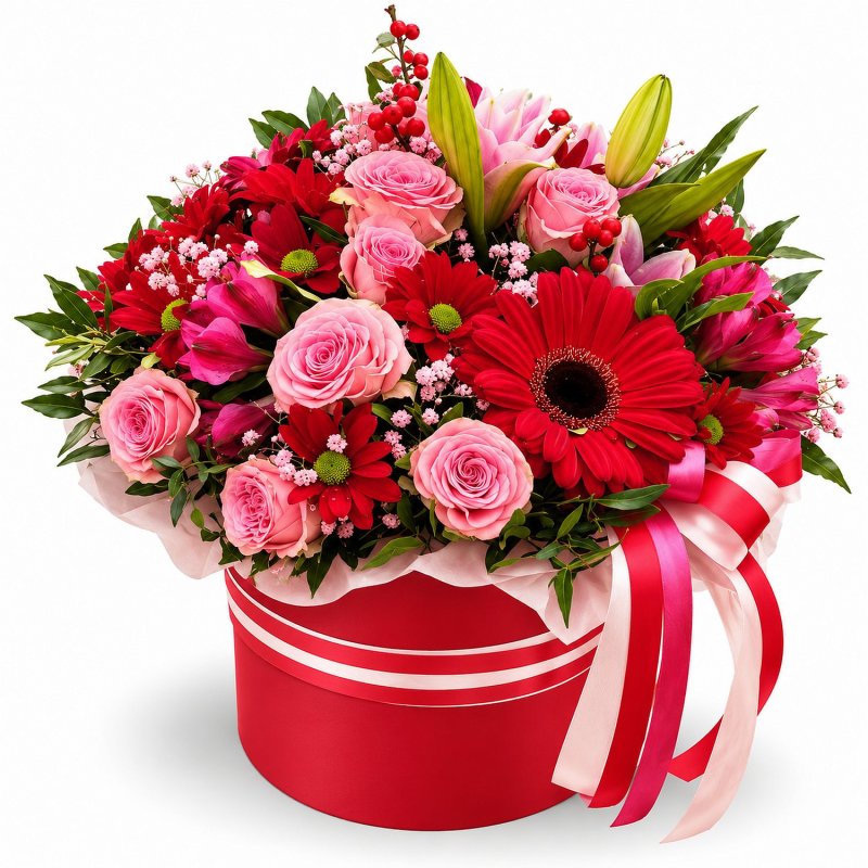 Červený flowerbox s gerberami